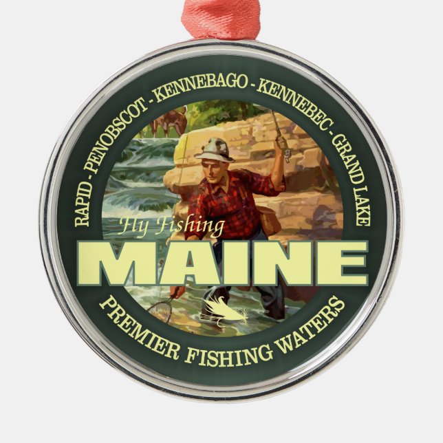 Maine Fly Fishing Ornament Aus Metall (Vorne)