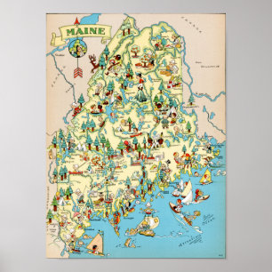 Maine Funny Vintag Map Poster