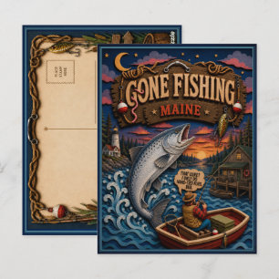 Maine Gone Fishing Atlantischer Lachs Postkarte