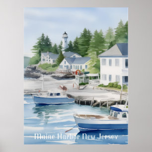 Maine Harbour New Jersey Wasserfarben Kunst Poster
