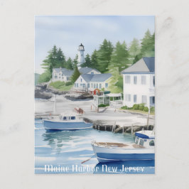 Maine Harbour New Jersey Wasserfarben Kunst Postkarte