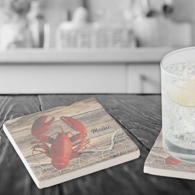 Maine Hummer Stone Untersetzer mit Fischnetz (Perfect everyday Maine lobster coasters, ready to be personalized! )