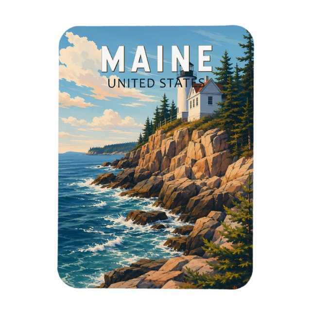Maine Illustration Reise Kunst Vintage Magnet (Vertikal)