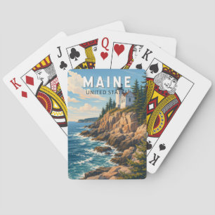 Maine Illustration Reise Kunst Vintage Spielkarten