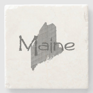 Maine-Karte Vintage Graue Tafel und Name Steinuntersetzer