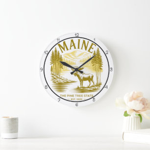 Maine Kiefernbaum-Staats-Elch Große Wanduhr