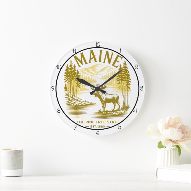 Maine Kiefernbaum-Staats-Elch  Große Wanduhr (Zuhause)