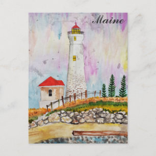 Maine-Küsten-Leuchtturm Aquarell Reise Postkarte
