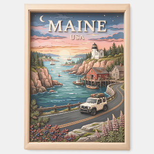 Maine Küstenstraßen-Trip Leuchtturm Vintage-Textur Magnet