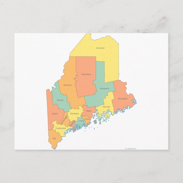 Maine Landkreis Map Postkarte (Vorderseite)