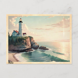 Maine-Leuchtturm auf einer Klippe Vintage Postkarte