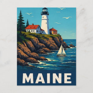 🌊 Maine Leuchtturm Hafen Escape Postkarte