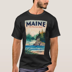Maine Leuchtturm-Malerische Illustration Reise Kun T-Shirt