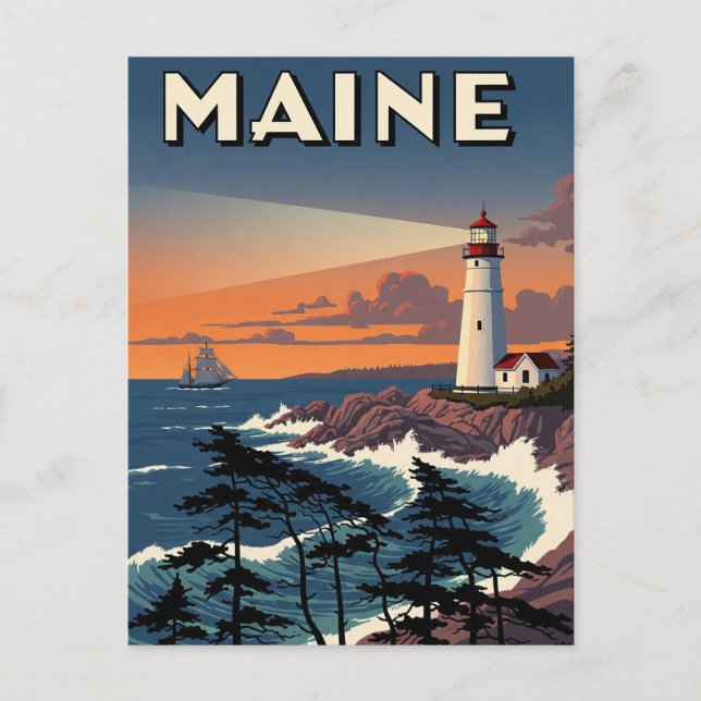 Maine Leuchtturm Reise Postkarte (Vorderseite)