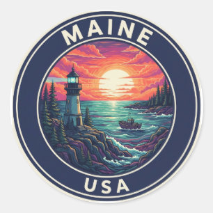 Maine Leuchtturm Reise Runder Aufkleber