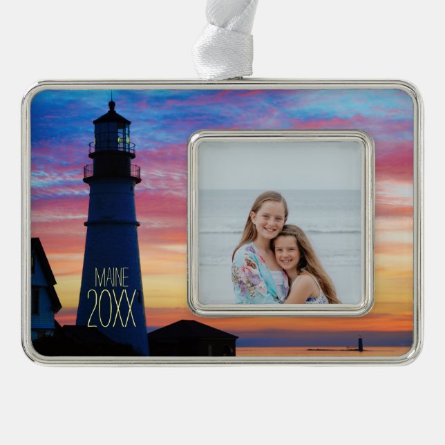 Maine Lighthouse Foto Rahmen-Ornament Silber (Vorderseite)