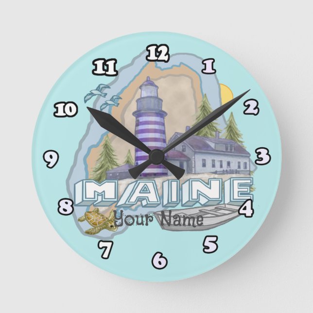 Maine Lighthouse Runde Wanduhr (Vorderseite)