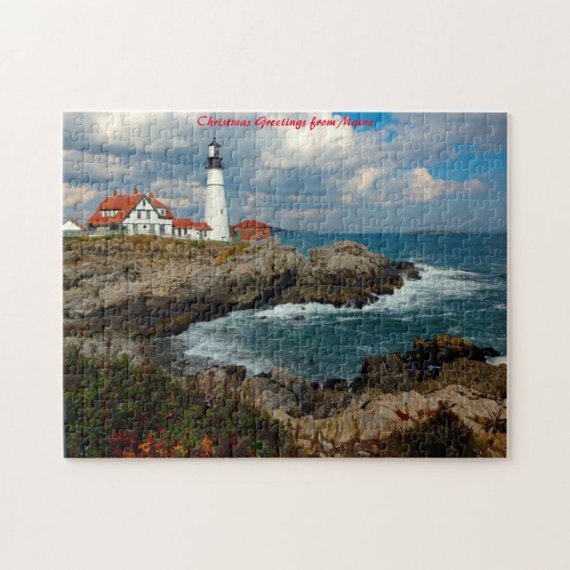 Maine Lighthouse. Weihnachtsgrüße Puzzle (Horizontal)