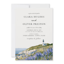 Maine Lupine Leuchtturm Küstenwasserfarben-Hochzei