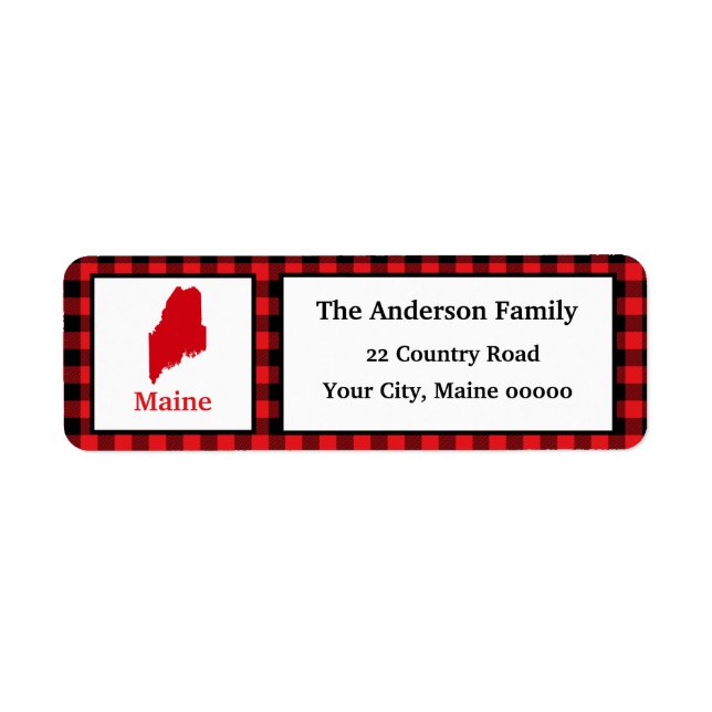 Maine Map Buffalo Karierte Rücksendeadresse Label (Vorne)