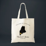 Maine Map Wedding Welcome Bag Tasche, Black & Gold Tragetasche<br><div class="desc">Hochzeitswochenende Begrüßungsgeschenk-Tasche für Gäste aus der Stadt zu Ihrer Hochzeit,  mit Bild von Maine,  mit goldenem Herzen.  Füllen Sie Tasche mit Ihren Lieblingsgoodies.</div>