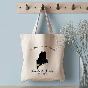 Maine Map Wedding Welcome Bag Tasche, Black & Gold Tragetasche