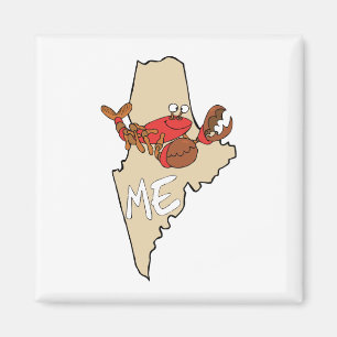 Maine ME Cartoon Map mit Hummer Art Magnet
