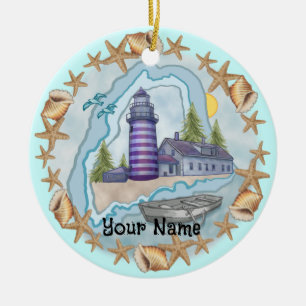 Maine Muscheln Leuchtturm Ornament