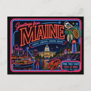 Maine Neon State Retro Vintage Postkarte