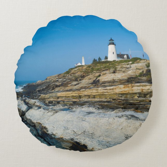 Maine, Pemaquid Point, Pemaquid Point Lighthouse Rundes Kissen (Vorderseite)