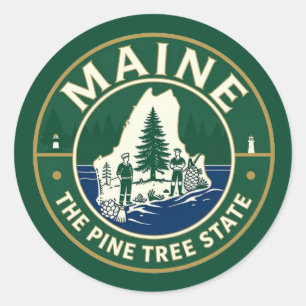 MAINE Pine Tree State Küstenkultur Runder Aufkleber