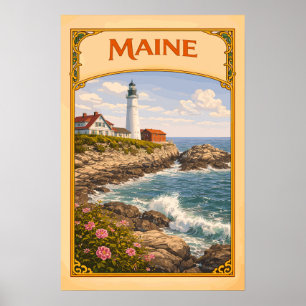 Maine Portland Head Light Vintage Poster