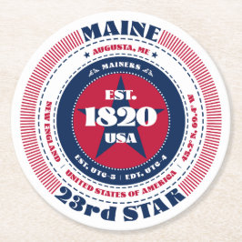 Maine Red White Blue Typografie Runder Pappuntersetzer