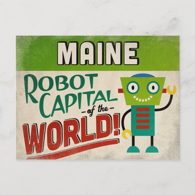Maine Robot - Funny Vintag Postkarte (Vorderseite)