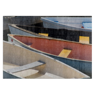 Maine, Rockland. Bunte Boote in Rockland Schneidebrett