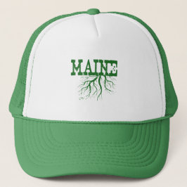 Maine Rooted Birth Staat Tree Roots Word Art Truckerkappe
