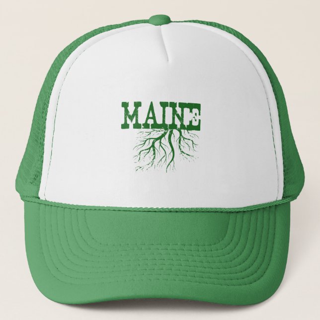 Maine Rooted Birth Staat Tree Roots Word Art Truckerkappe (Vorderseite)
