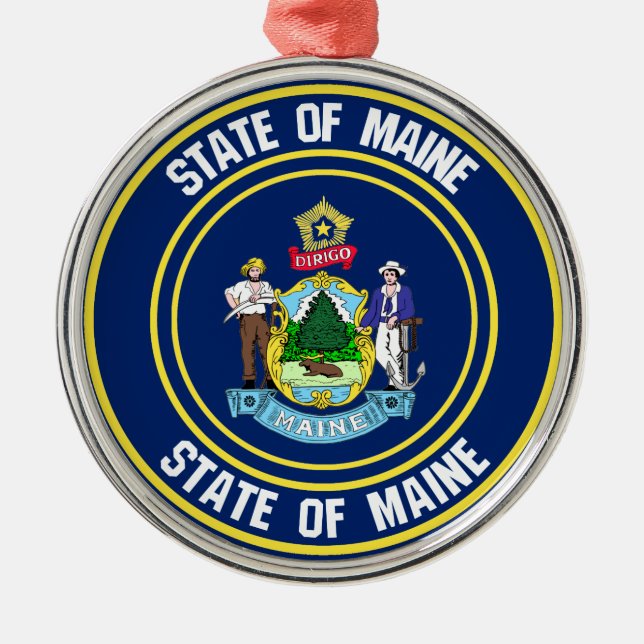 Maine Round Emblem Ornament Aus Metall (Vorne)