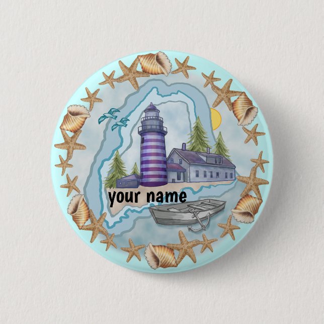 Maine Shells Leuchtturm Pin-Button Button (Vorderseite)