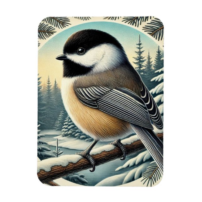 Maine Staat Bird Black Capped Chickadee Magnet (Vertikal)