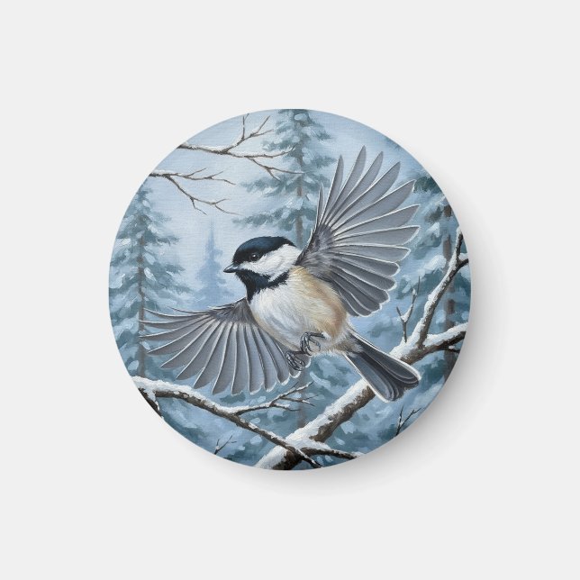 Maine Staat Bird Black Capped Chickadee Magnet (Vorne)