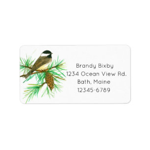 Maine Staat Bird Chickadee Pine Cone Adresse Adressaufkleber