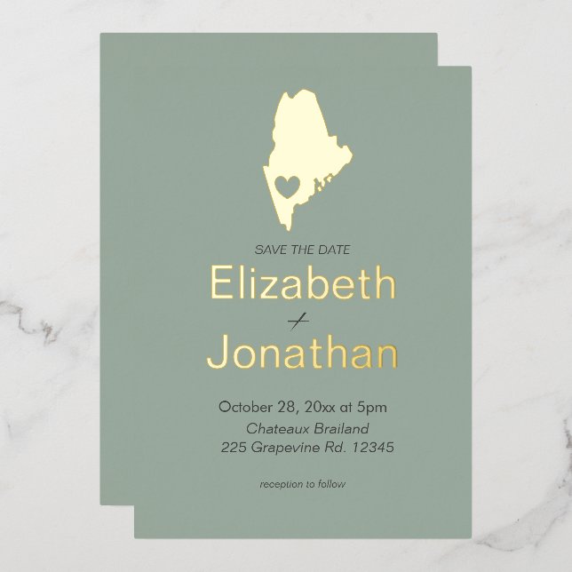 Maine Staat Hochzeit in Urlaubsort Gold Folieneinladung (Vorderseite/Rückseite)