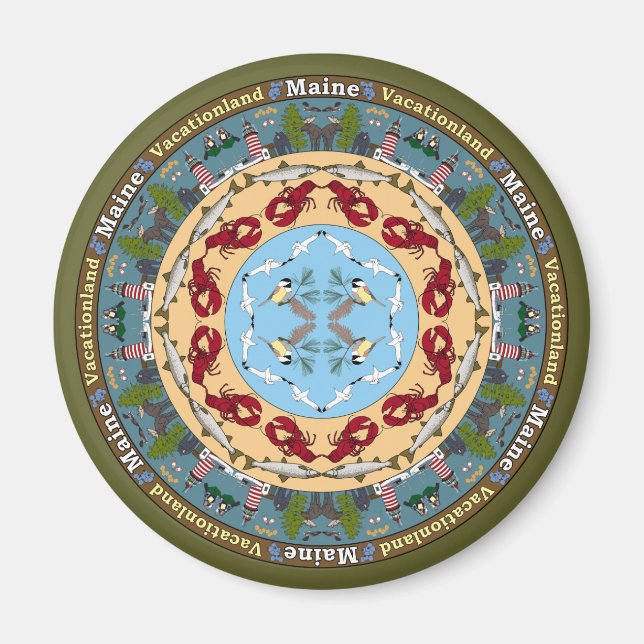 Maine Staat Mandala Magnet (Vorne)