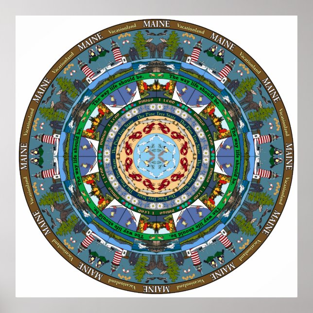 Maine Staat Mandala Poster (Vorne)