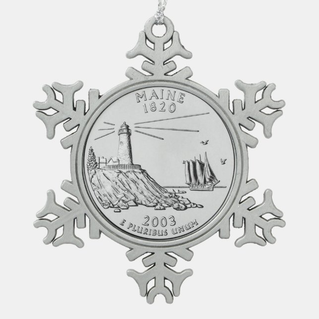 Maine Staat Quarter Schneeflocken Zinn-Ornament (Vorderseite)