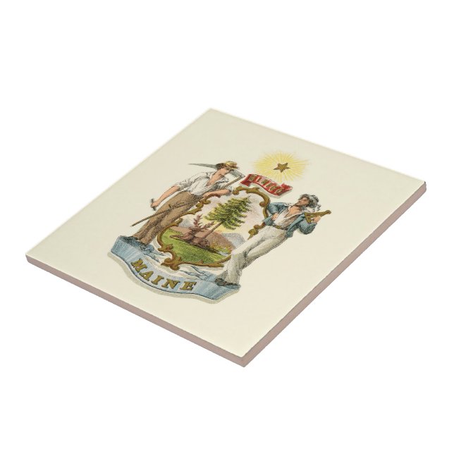 Maine Staat Wappen (Vintag 1870er Jahre) Fliese (Seite)