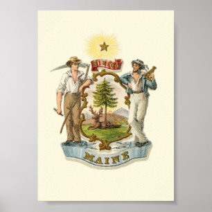 Maine Staat Wappen (Vintag 1870er Jahre) Poster