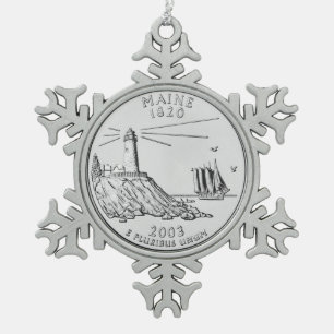 Maine-Staatsvierteldollar Schneeflocken Zinn-Ornament