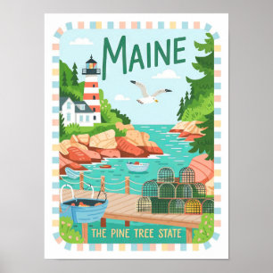 Maine the Pine Tree Staat USA Summer Travel Poster